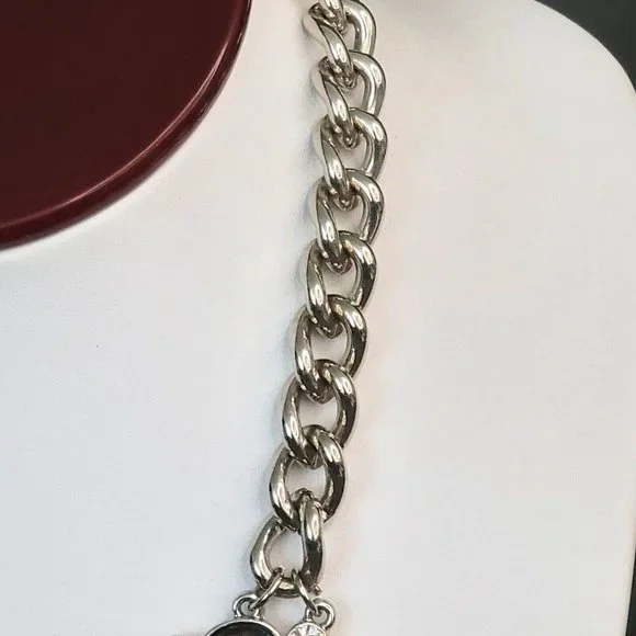 Womens Silver Tone Heavy Chunky Chain Prong Set Crystal Statement Necklace - Picture 8 of 10